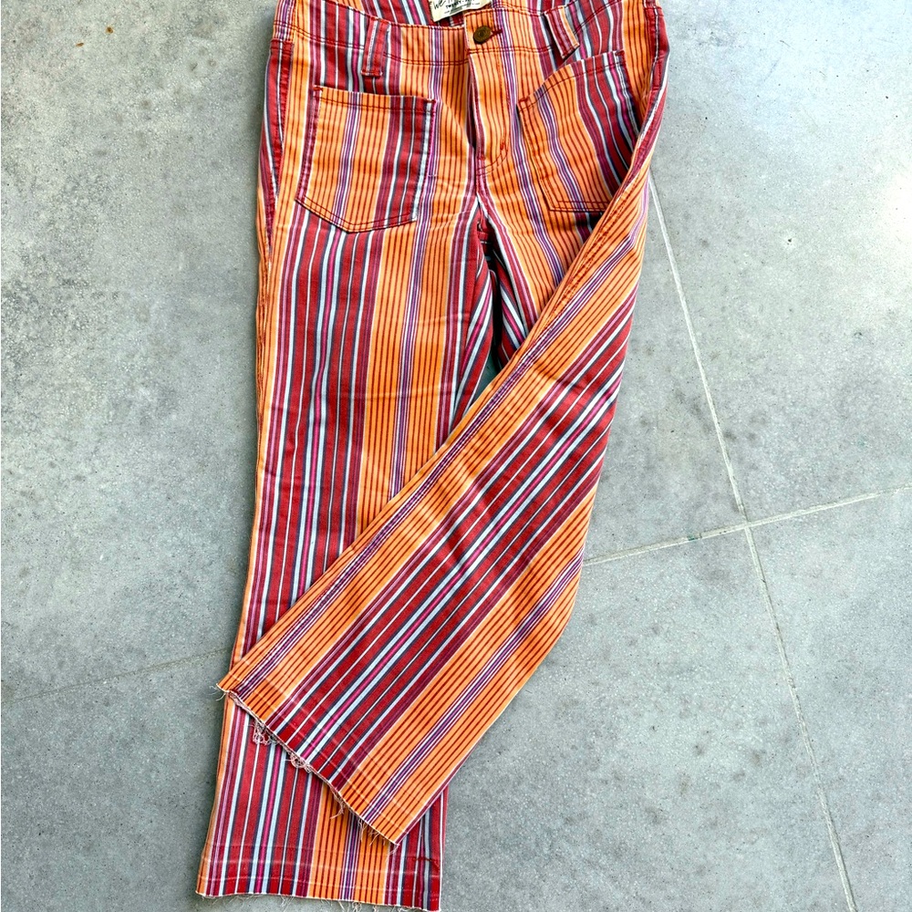 Free People Orange Striped Cropped Jeans Sz 27 Small | XS